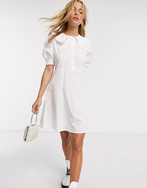 ASOS Pieces Shirt With Frill Collar in White, £35