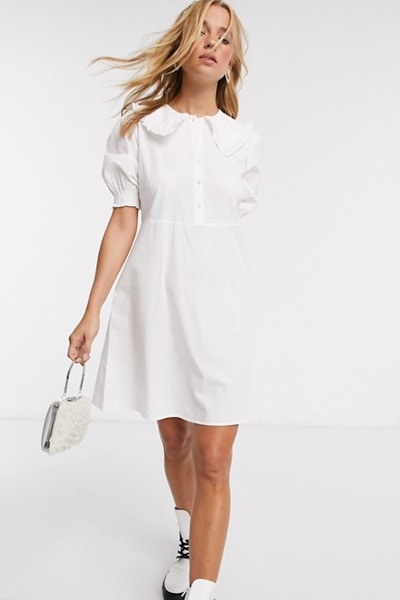 ASOS Pieces Shirt With Frill Collar in White, £35