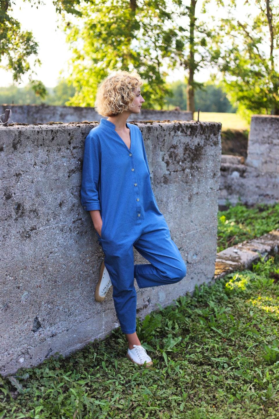 Off On Clothing Denim Long Sleeve Jumpsuit With Mandarin Collar, €127