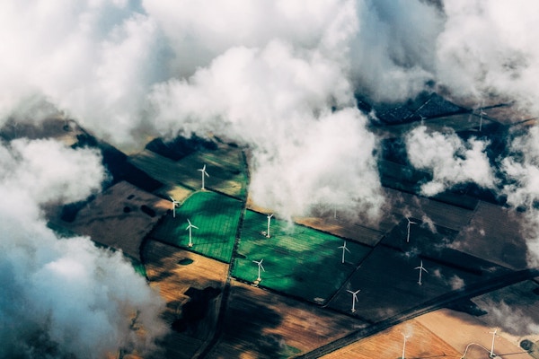 Renewable energy - wind turbines in fields