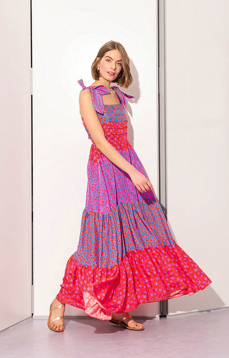 Wolf and Badger Hullam Tie Shoulder Maxi Dress ‘Blossom Cheetah’, £320