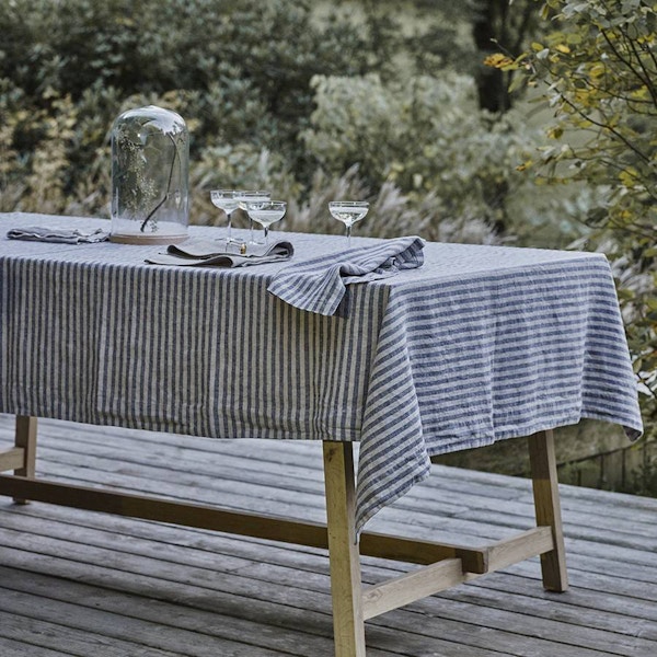 Chambray Blue Striped Linen Tablecloth