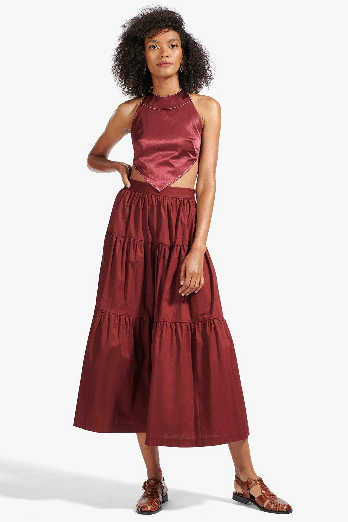 Staud Sea Skirt Tawny Port, $225