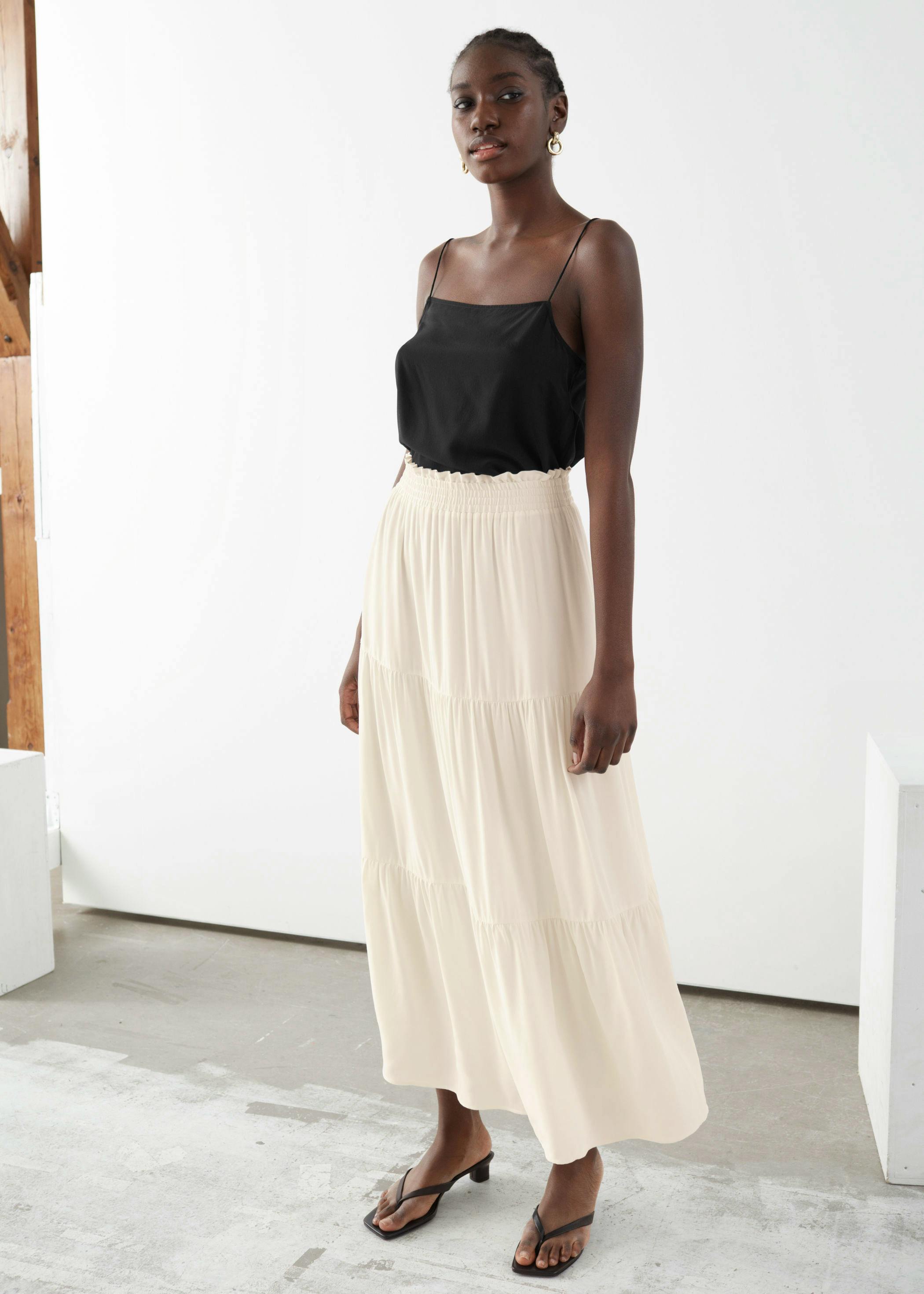 & Other Stories Smocked Waist Tiered Midi Skirt, £65