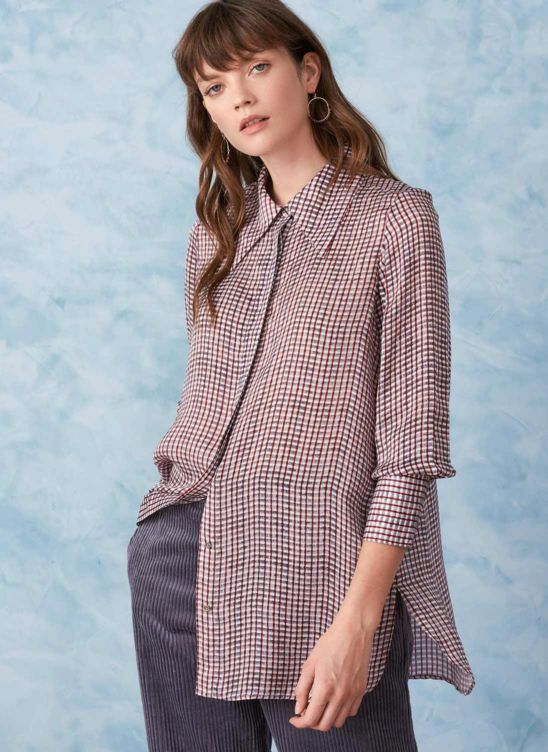 Brora Painterly Check Long Line Shirt, £149
