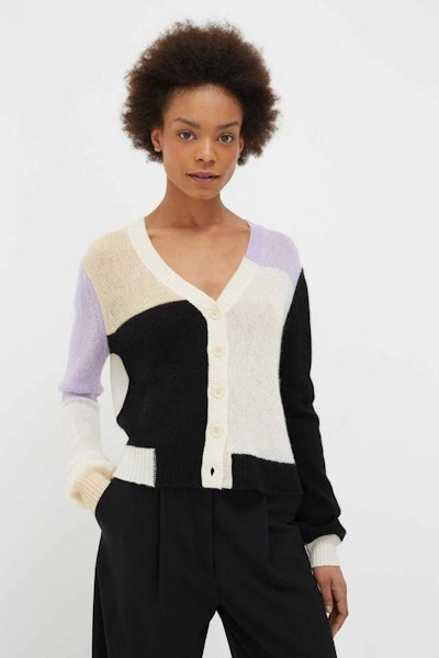 Chinti & Parker Lilac Colour Black Mohair Wool Cardigan, £275
