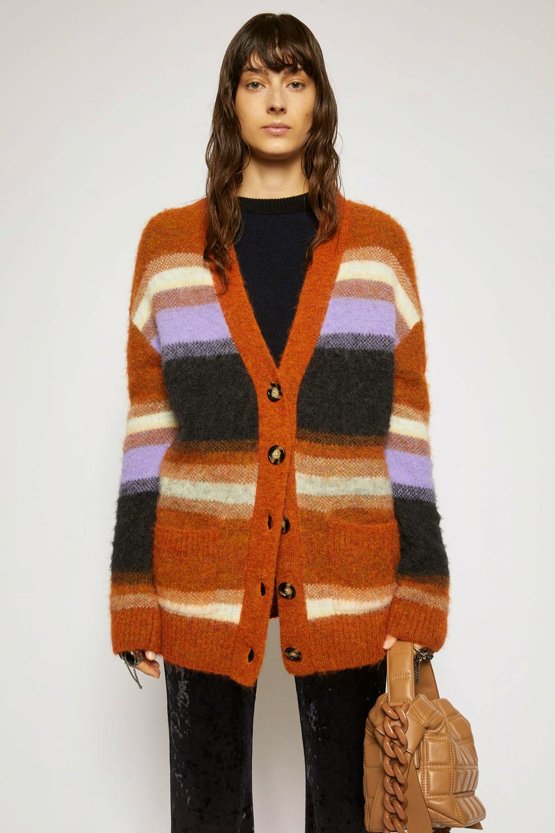 Acne Studio Striped Cardigan Pumpkin Orange/Multi, £370
