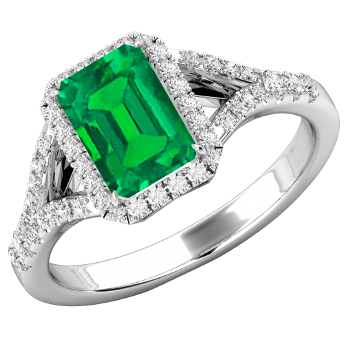 Emeralid & Diamond Halo Set in 18ct White Gold £2,706 to £2,935