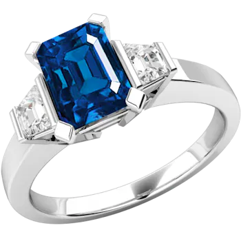 Sapphire & Diamond Three Stone Ring in Platinum