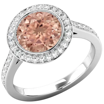 Morganite & Diamond Halo Cluster Ring Set in 18ct White Gold