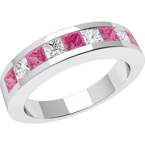 Pink Sapphire & Diamond Eternity Ring in 18ct White Gold £1,396