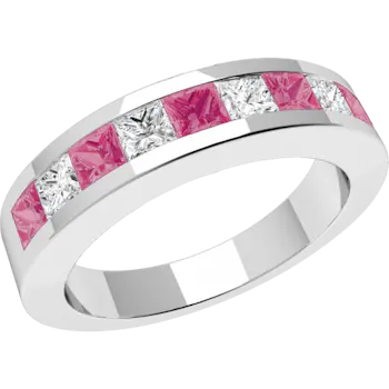 Pink Sapphire & Diamond Eternity Ring in 18ct White Gold
