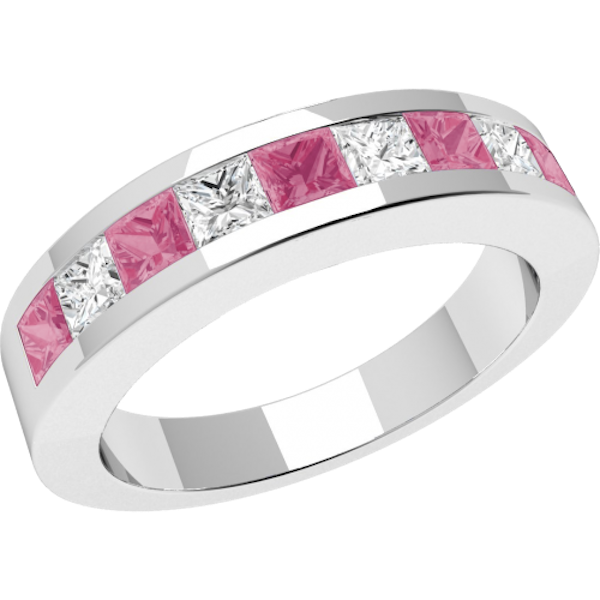 Pink Sapphire & Diamond Eternity Ring in 18ct White Gold £1,396