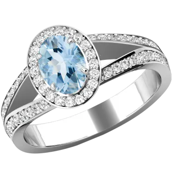 Aqua & Diamond Cluster Style Rin with Shoulder Stones