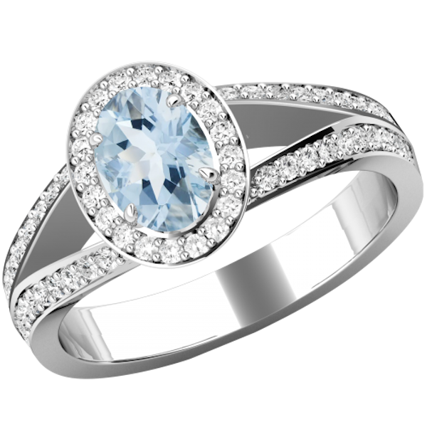 Aqua & Diamond Cluster Style Rin with Shoulder Stones £1,859