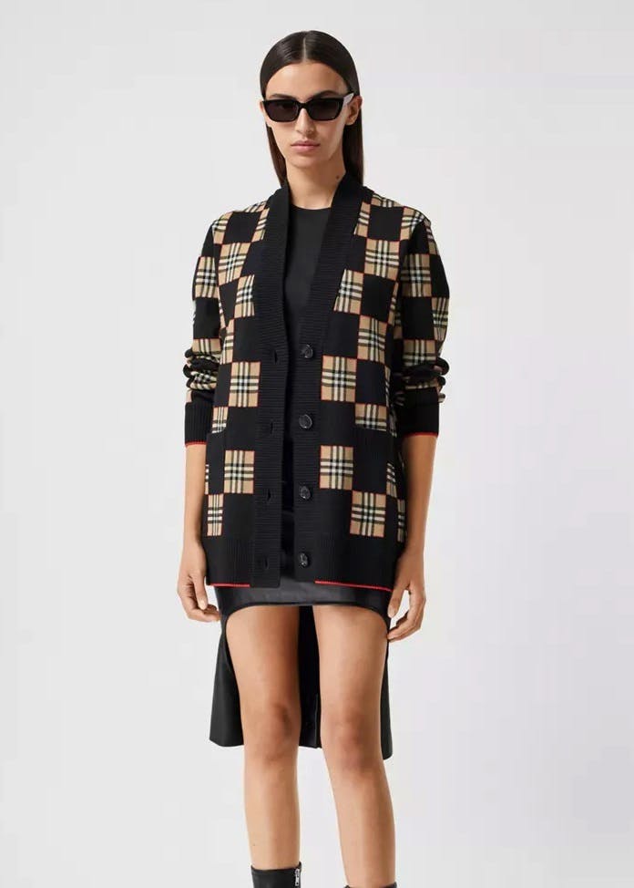 Burberry Chequer Merino Wool Blend Oversized Cardigan, £690