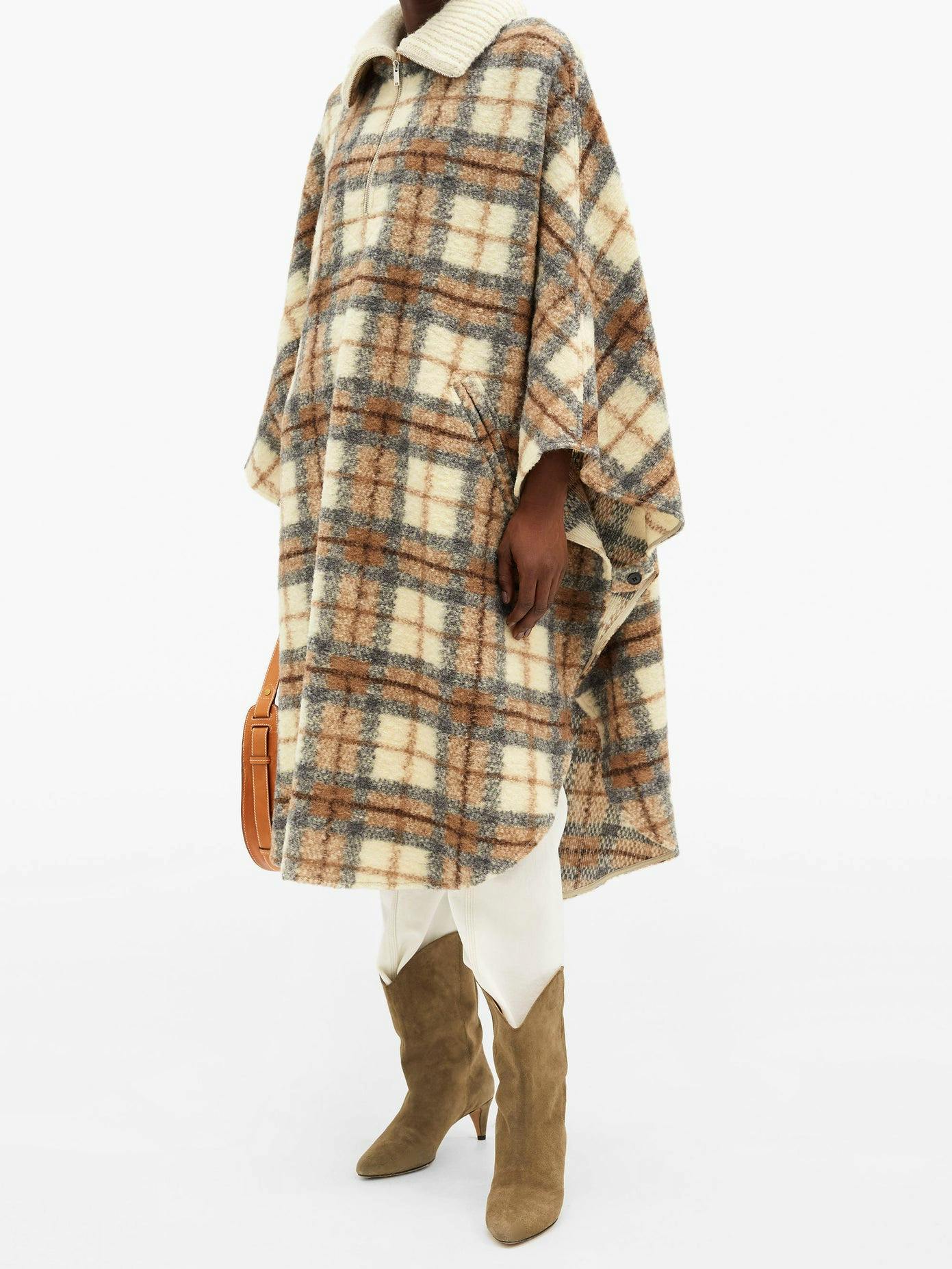 Matches Fashion Isabel Marant Etoile Gabin Roll-Neck Checked Wool-Blend Cape Coat, £480