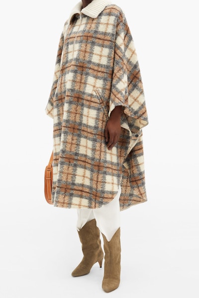 Matches Fashion Isabel Marant Etoile Gabin Roll-Neck Checked Wool-Blend Cape Coat, £480