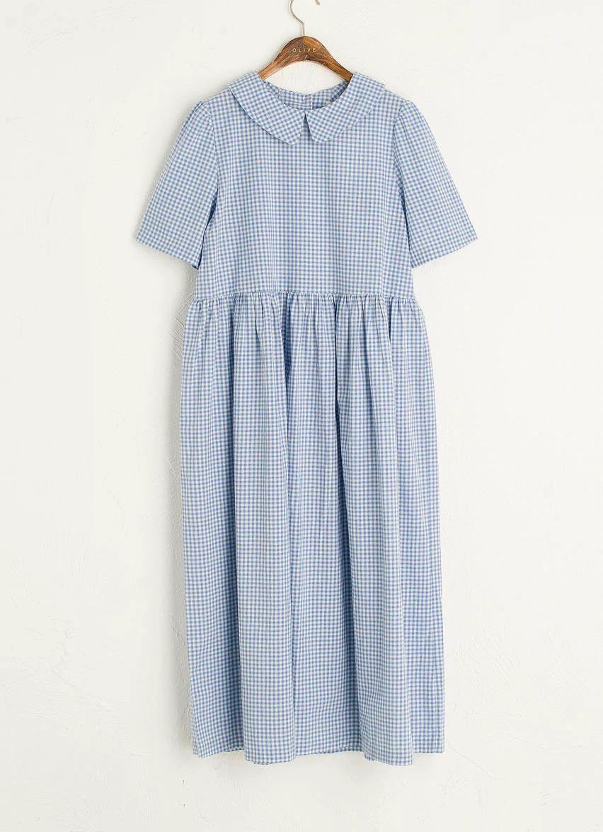 Olive Clothing Nancy Check Dress, Blue, £69