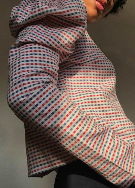 Wolf & Badger Fanfare Label Organic Cotton Volume Long Sleeved Check Top, £149