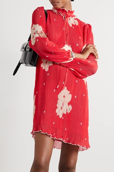 Ganni Ruffled Floral Print Plisse Georgette Mini Dress, £175