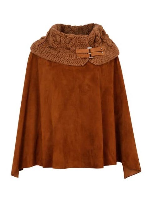 Wolf & Badger Suede Leather Poncho With Alpaca Blend Hand Knitted Collar, £430