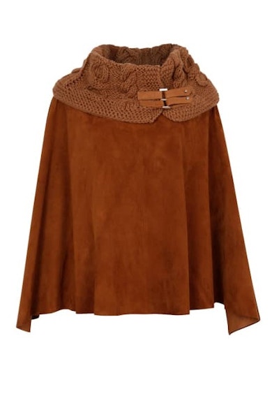 Wolf & Badger Suede Leather Poncho With Alpaca Blend Hand Knitted Collar, £430