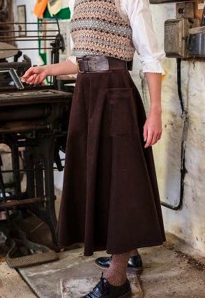 Cabbages & Roses Half Circle Skirt in Brown Corduroy, £260