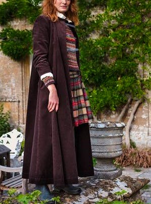 Cabbages & Roses Kilty Coat In Brown Corduroy, £575