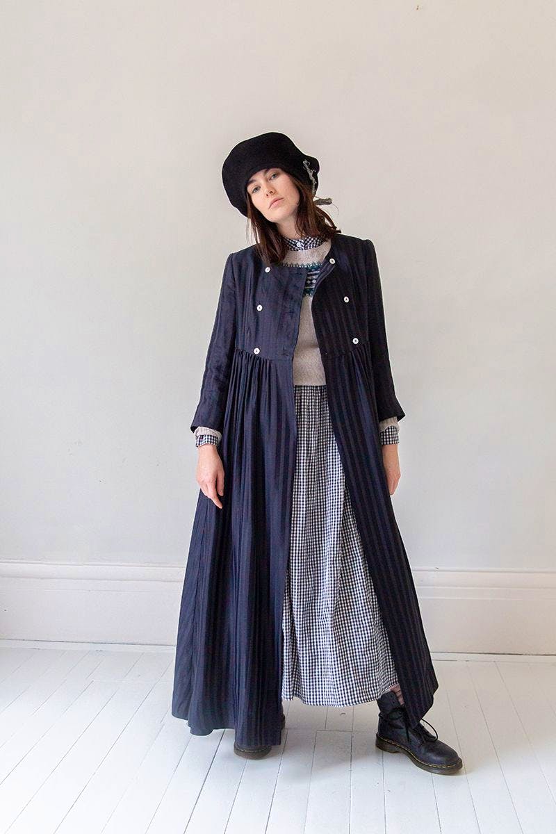 Cabbages & Roses Diana Coat Dress In Dark Navy Stripe, £575