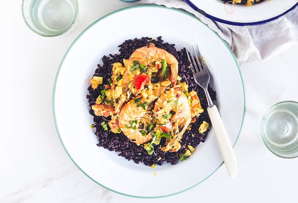 Sri Lankan coconut prawn curry & black rice 