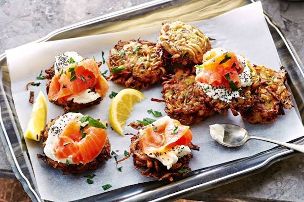 Potato Latkes With Smoked Salmon And Poppyseed Cream