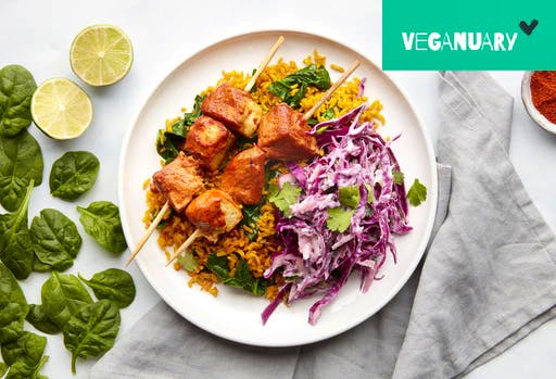 Tikka smoked tofu skewers with apple slaw 