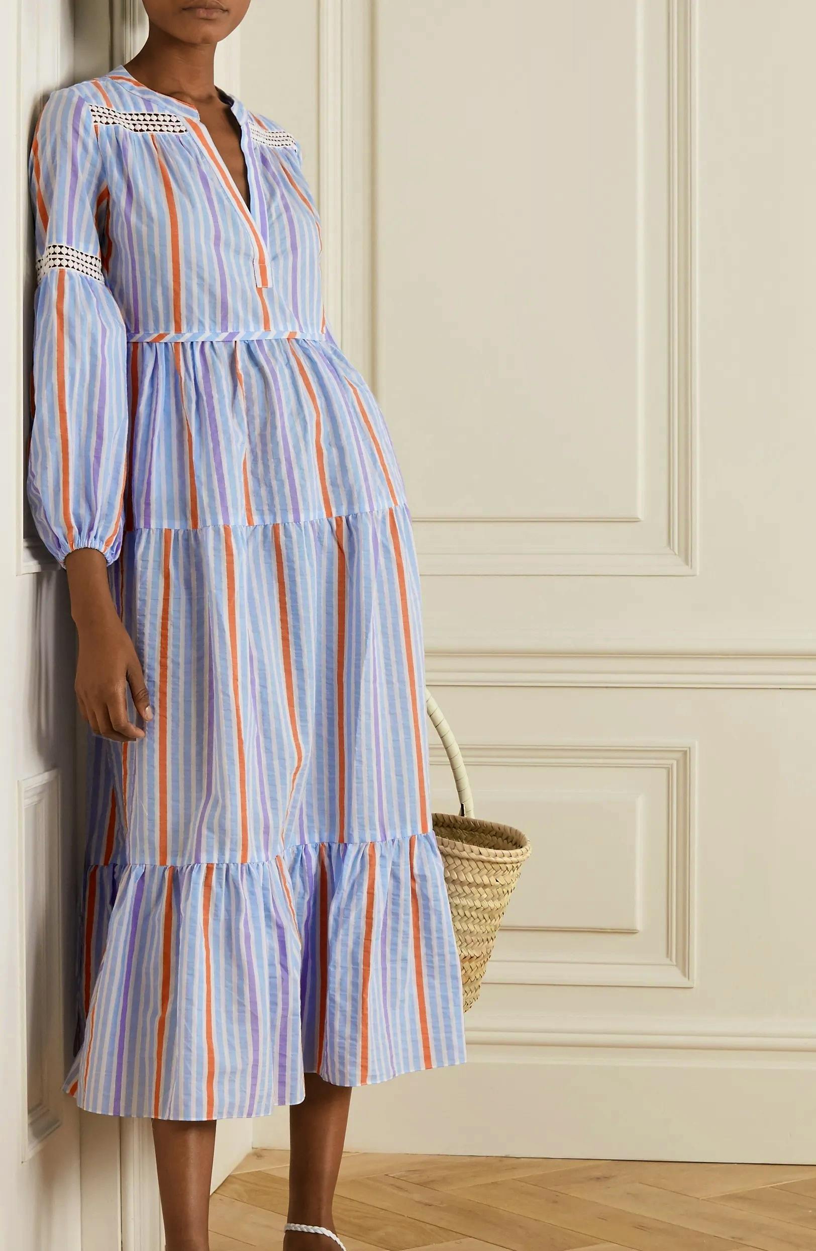 Lemlem Crochet Striped Linen Dress, NOW £213