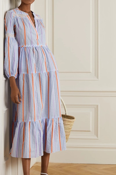 Lemlem Crochet Striped Linen Dress, NOW £213