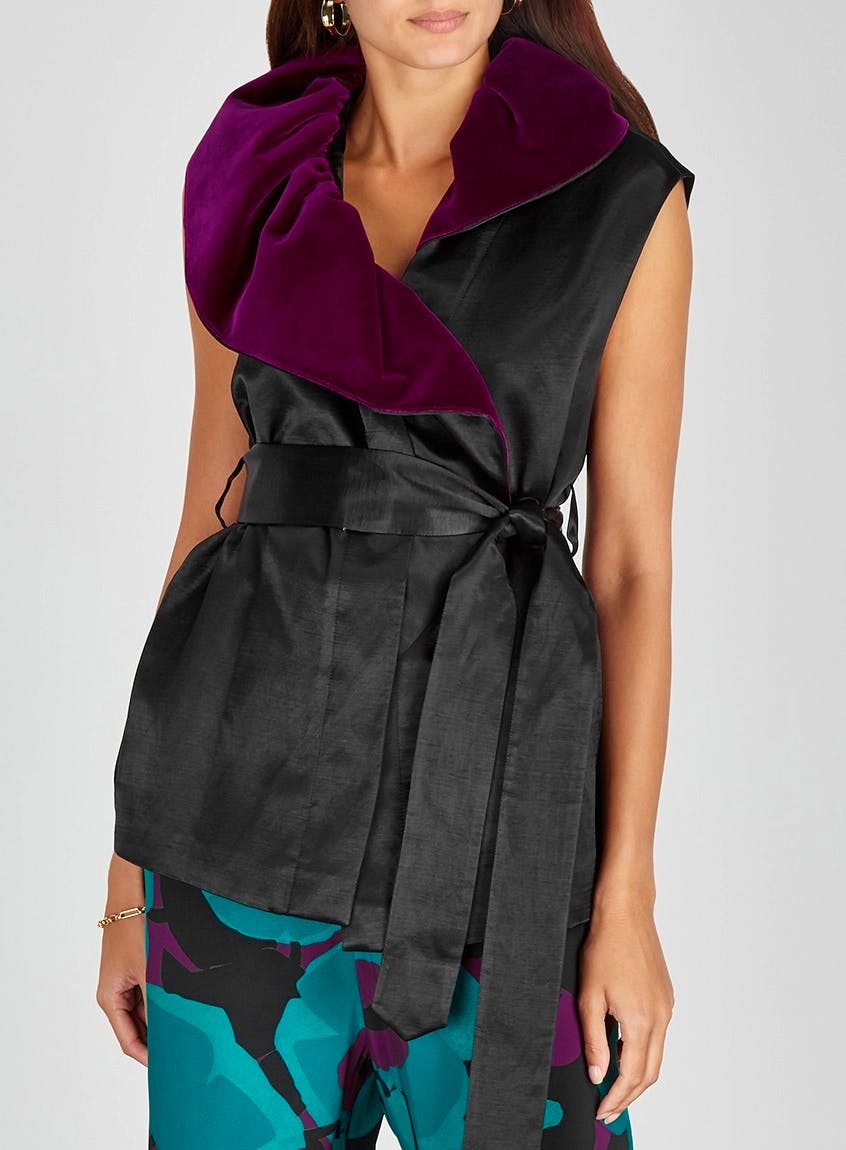 Dries Van Noten Viner Velvet-Trimmed Satin Waistcoat, NOW £372