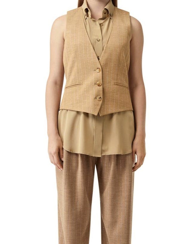 Burberry Shirt Detail Crystal Pinstriped Wool Blend Waistcoat, £1,490