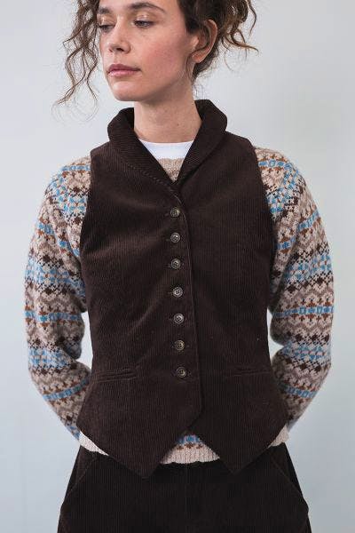 Cabbages & Roses Dandy Waistcoat in Brown Corduroy, £245