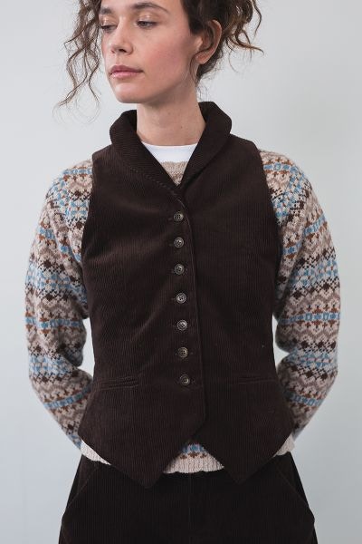 Cabbages & Roses Dandy Waistcoat in Brown Corduroy, £245