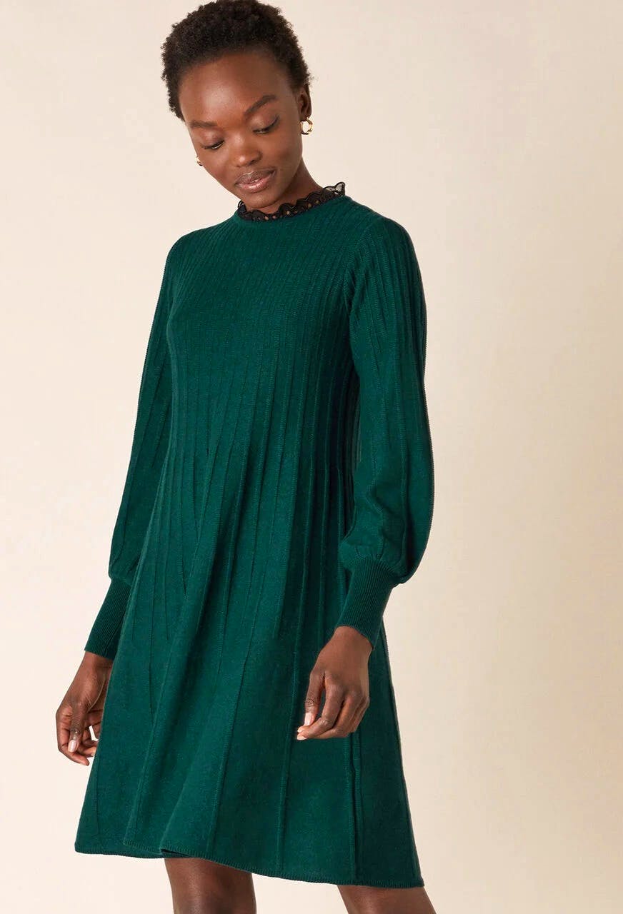 Monsoon Woven Neckline Knit Dress Green, £70
