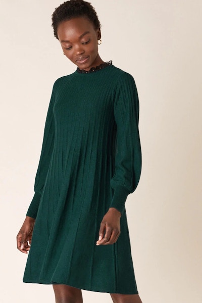 Monsoon Woven Neckline Knit Dress Green, £70