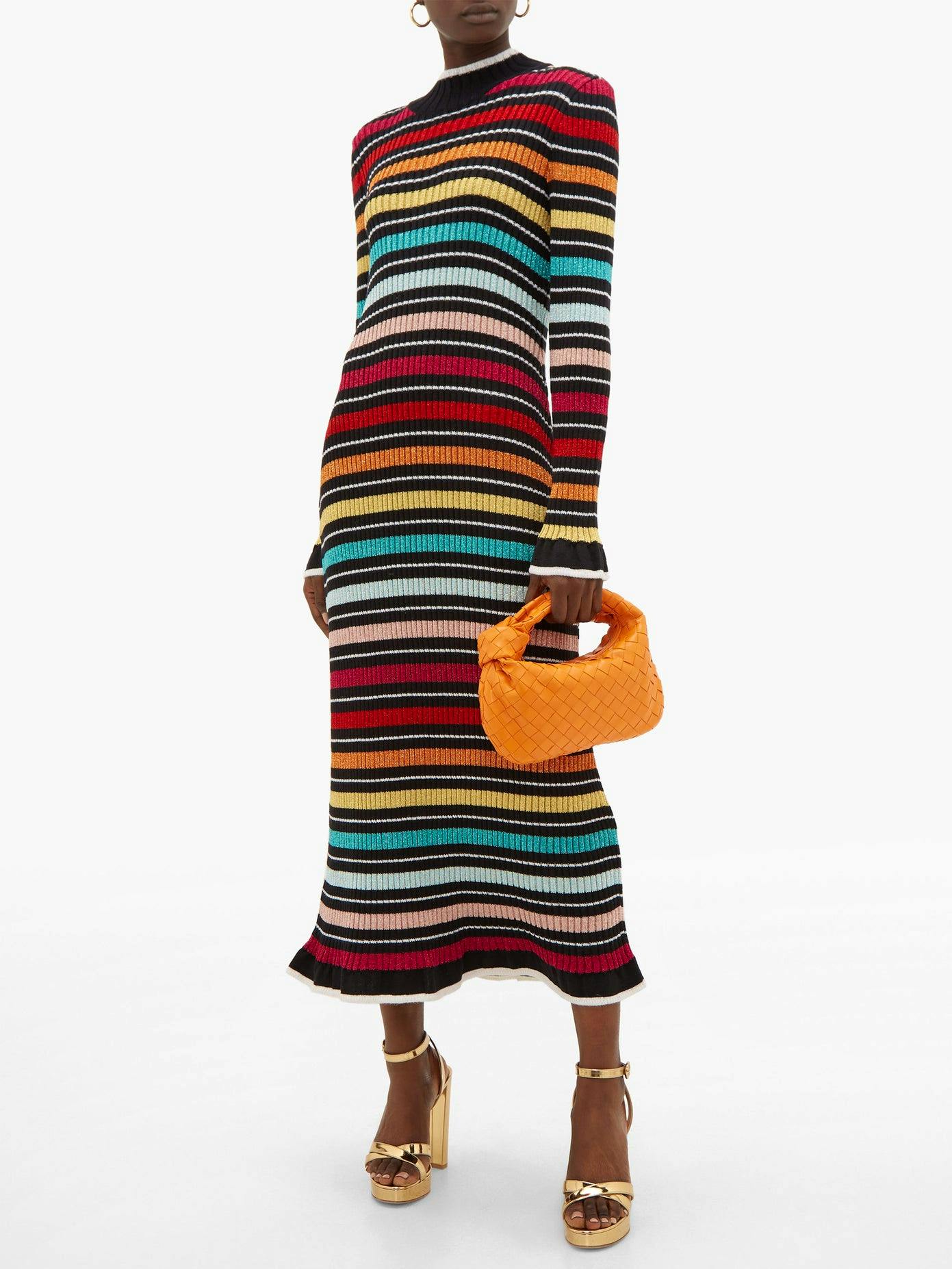 Mary Katrantzou Rainbow Stripe Rib-Knitted Dress, NOW £310