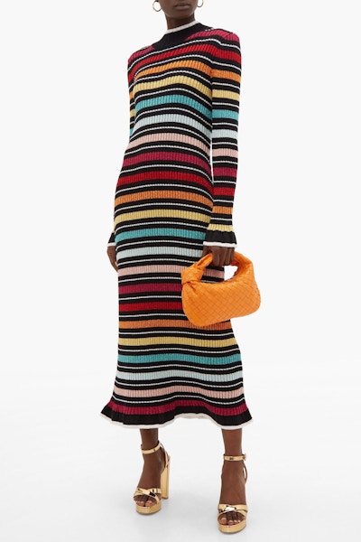 Mary Katrantzou Rainbow Stripe Rib-Knitted Dress, NOW £310