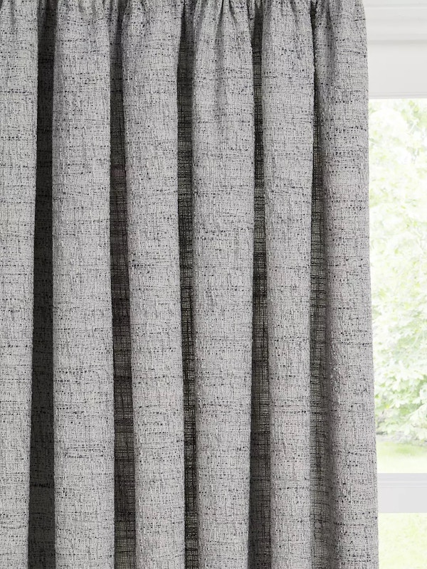 John Lewis & Partners Boucle Pair Lined Pencil Pleat Curtains, Grey - Navy