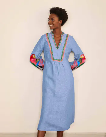 Leonie Linen Dress in Grey Blue Chambray, £120