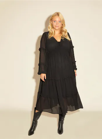 Georgette Frill V Neck Midi Dress, £175, NOW £119