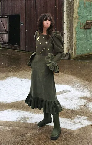Emmylou Olive Corduroy Prairie Dress, £335