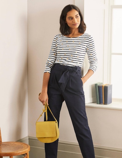 Boden, Long Sleeve Breton – Ivory/ Navy, Foil Lemons, £32 A thoroughly modern take on a Breton, Boden has sprinkled its classic Maritime stripe with a gold foil lemon motif for a fun, summer twist on a seaside classic.