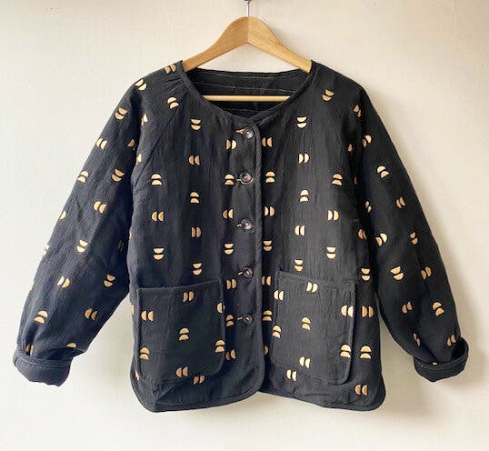 Sideline Clothing Hettie Reversible Jacket - Black With Nude Pink Embroidery, £229