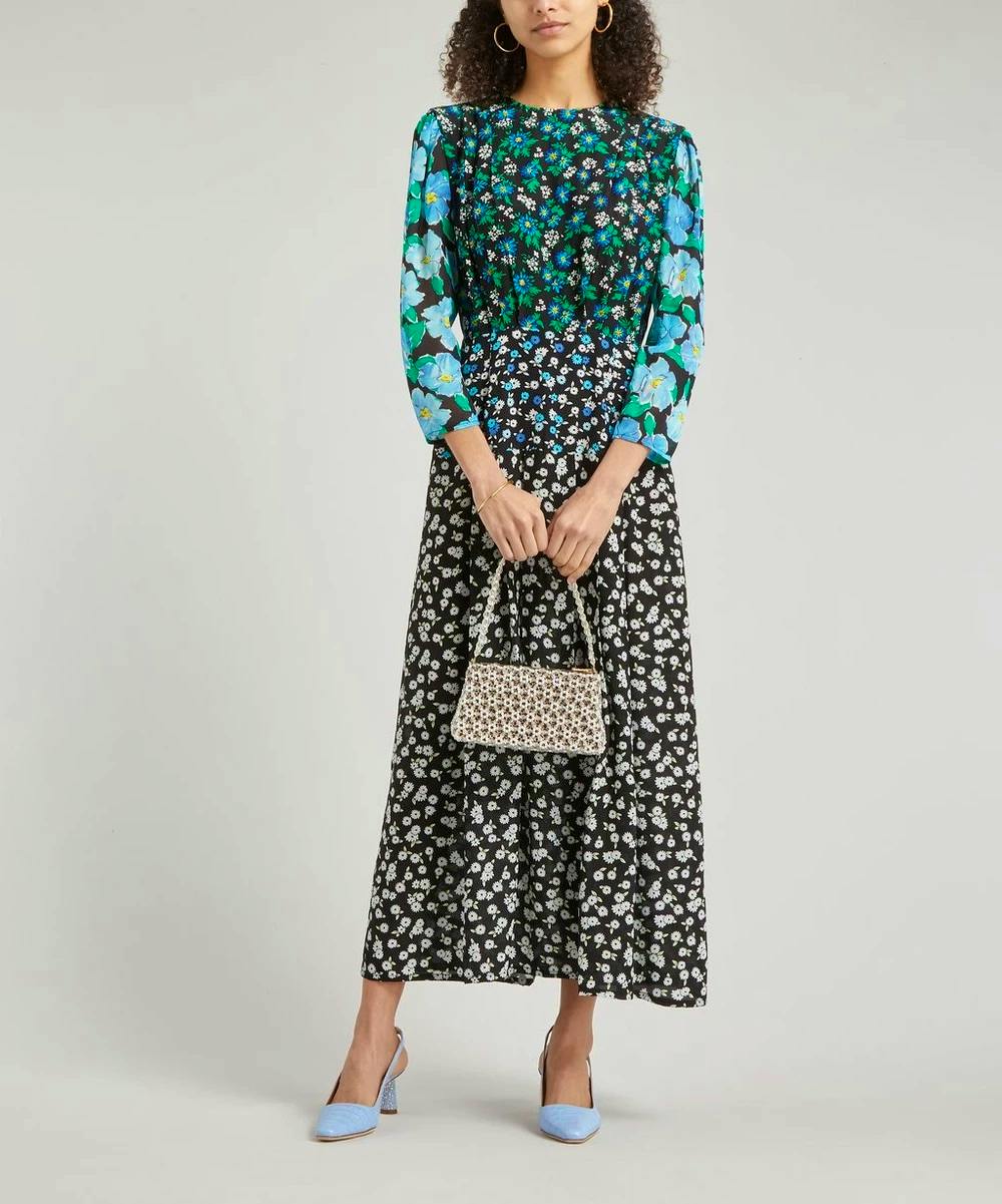 Rixo Jazz Mix-Print Silk Flared Dress, £315